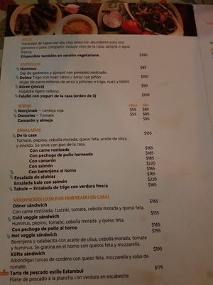 Menu at El Turco in Tijuana