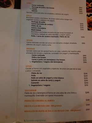 Menu at El Turco in Tijuana