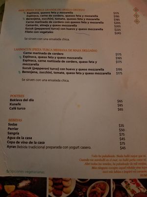 Menu at El Turco in Tijuana