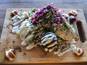 The signature “walafel” Falafel made in waffle iron at The Black Yard in Ormond
