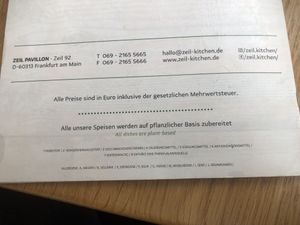 Speisekarte der Zeil-Kittchen (alles vegan!)  at Zeil Kitchen in Frankfurt