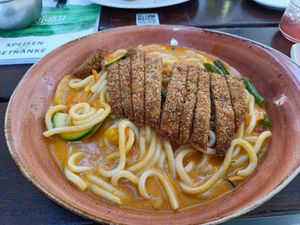 Udonnudel mit Schnitzel at Zeil Kitchen in Frankfurt