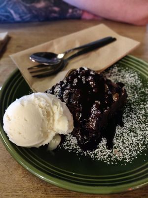 I had an amazing moving Mountains burger, gries, AND Ice ream with my brownie. Everything was amazing, but the burger was probably one of the best ones I've ever had. The brownie h at Zeil Kitchen in Frankfurt