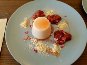 Vegan pannacotta dessert. at Four Seasons Bistro in Mittagong