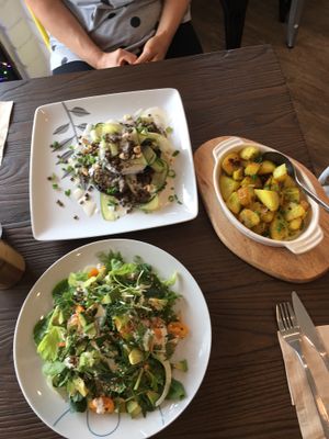 Delicious salad and potatoes at Four Seasons Bistro in Mittagong