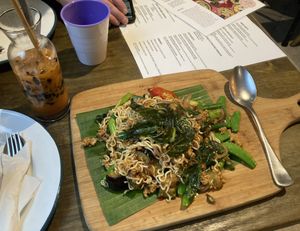 Pad Kee Mao and Thai milk tea  at Little Turtle in Enmore