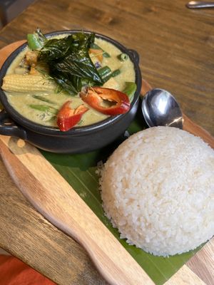 Green Curry with coconut rice  at Little Turtle in Enmore