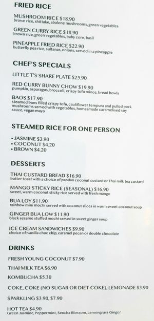 menu at Little Turtle in Enmore