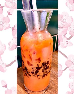 Vegan Thai milk tea with grass jelly  at Little Turtle in Enmore