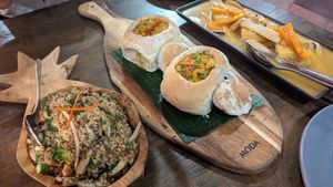 Mushroom rice, red curry bunny chow , tofu steak wok stir-fry . at Little Turtle in Enmore