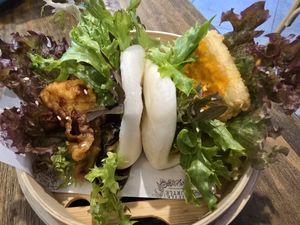 Delicious bap buns with tempura cauliflower and spiced tofu at Little Turtle in Enmore