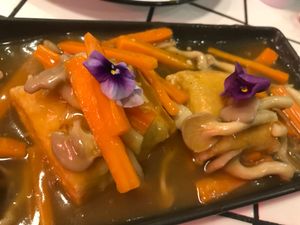 tofu, gravy, mushrooms and carrots at Little Turtle in Enmore