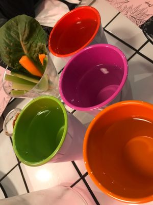 cups and complimentary veggies and spicy sauce at Little Turtle in Enmore