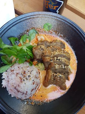 Rice, curry and "duck" at Nora's Garden in Berlin