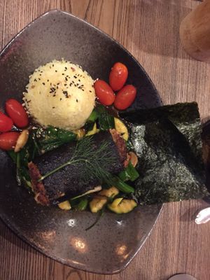 Vegan fish at Nora's Garden in Berlin