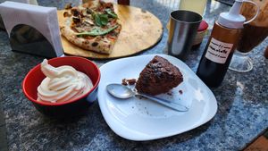 vegan coconut ice cream, warm chocolate cake, chocolate sauce and chocolate/coconut vegan milkshake. oh, the possibilities at Salgados Veganos Manaus in Manaus