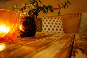 The cozy den at Katharos Lounge in Santorini