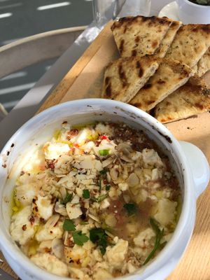 Baked feta (vegan), soooo good!! at Katharos Lounge in Santorini