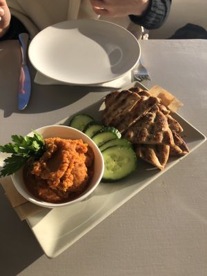 Pita and Hummus at Katharos Lounge in Santorini
