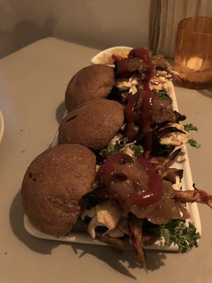 BBQ pulled “pork” mini burgers  at Katharos Lounge in Santorini