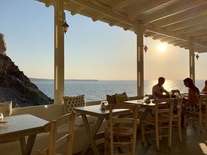 View from our table at Katharos Lounge in Santorini