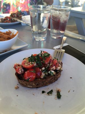 Bruschetta 😍 at Katharos Lounge in Santorini