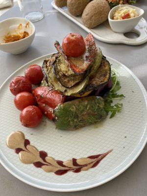 Stacked veggies at Katharos Lounge in Santorini
