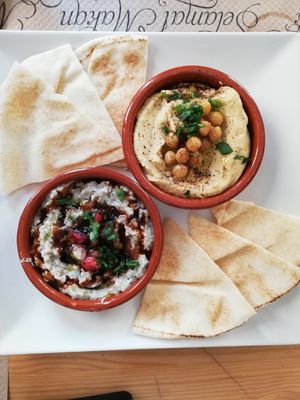 Tapas de mtabal y hummus. at La Siria in Malaga