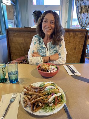 Street tacos and Spicy Tofu bowl with grapefruit probiotic soda.   at Thrive Diner in Pittsfield