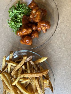 Fresh hand cut fries and BBQ fried cauliflower - both fantastic!  at Thrive Diner in Pittsfield