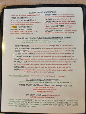 Menu at Thrive Diner in Pittsfield