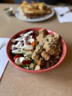 Tofu nuggets with almond Parmesan topping   at Thrive Diner in Pittsfield