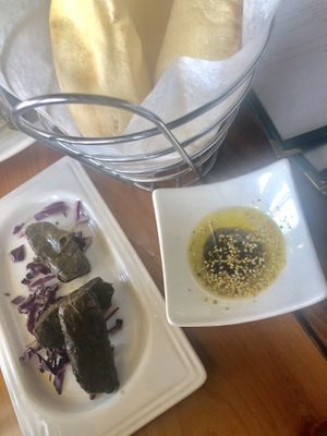 Grape Leaves and Fresh Bread at Kareem's in Naples