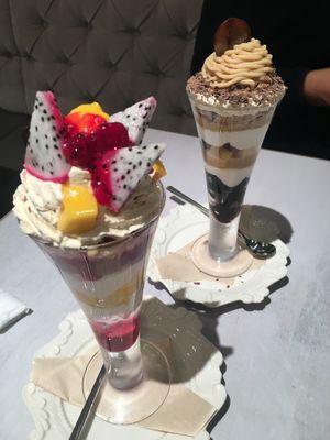 Dragon Mango parfait and Mont Blanc parfait at Wired Bonbon in Tokyo