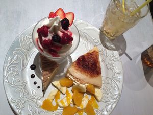 Dessert set, totally worth the ¥1650. Sundae, crepe, and Mont Blanc cake. The ginger ale was very mild. at Wired Bonbon in Tokyo