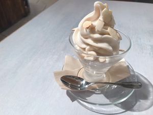 Almond milk soft serve can be added to any meal for 300yen. at Wired Bonbon in Tokyo