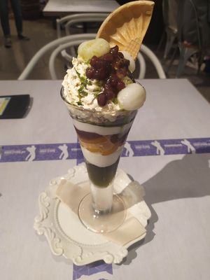 matcha and azuki parfait at Wired Bonbon in Tokyo