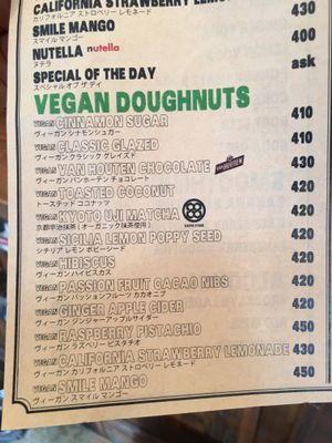 Menu at Good Town Doughnuts in Tokyo
