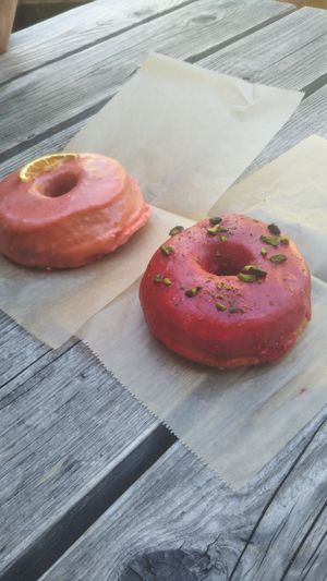 Raspberry pistachio and California strawberry lemonade at Good Town Doughnuts in Tokyo