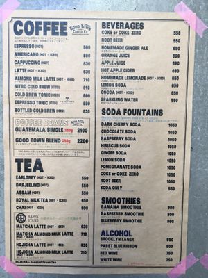 Drinks menu at Good Town Doughnuts in Tokyo