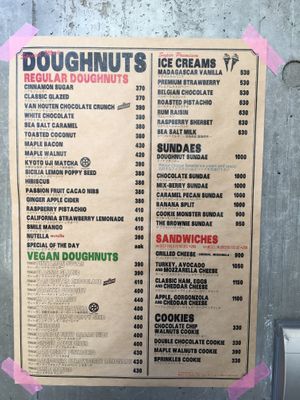 Food menu at Good Town Doughnuts in Tokyo
