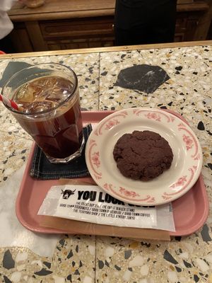 iced americano and chocolate cookie  at The Little Bakery in Tokyo