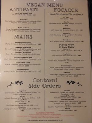 Vegan menu as of 26/7/23 at Posillipo - Broadstairs in Broadstairs