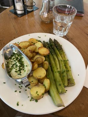 Potatoes and asparagus from the daily menu  at Cafe Zaehringer in Zurich