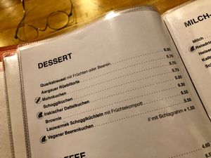 menu at Cafe Zaehringer in Zurich