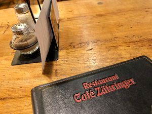 table at Cafe Zaehringer in Zurich