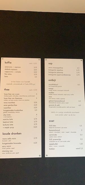 Menu at SUE Bakery in Rotterdam