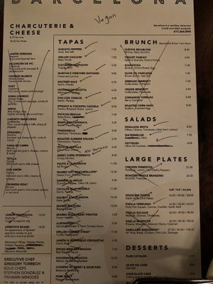 Personalized vegan menu  at Barcelona Wine Bar in Brookline