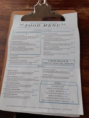 Full menu at The Fisherman's Cottage in Reading
