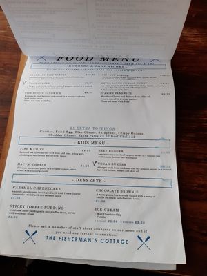 Full menu at The Fisherman's Cottage in Reading